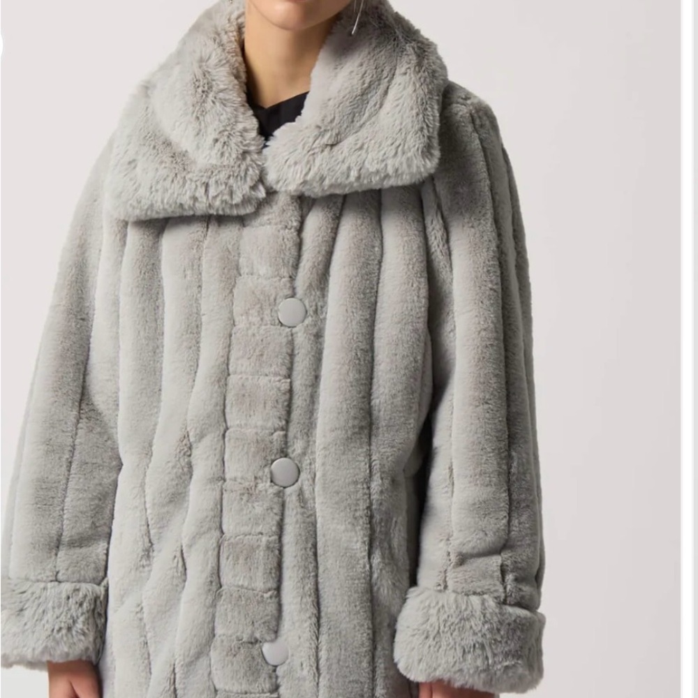 Joseph Ribkoff Silver Faux Fur Reversible Coat - Picture 3 of 15
